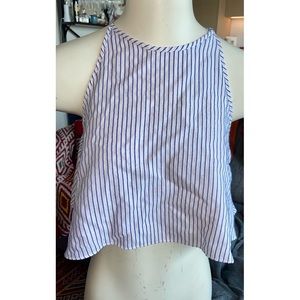 ZARA BASIC SPAGHETTI STRAP BLUE/WHITE CROP TOP, SZ S